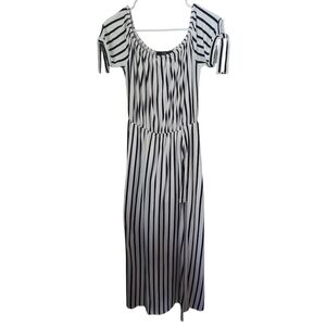 Vibe Sportswear Off The Shoulder Striped Romper Maxi Skirt Overlay Size L EUC